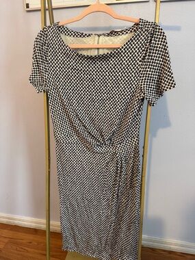 Tory Burch Blue/Black and White Polka Dot Midi Dress with Front Twist